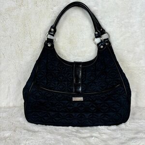VERA BRADLEY Patent Leather Bag Black Nylon Shoulder Quilted LARGE Purse